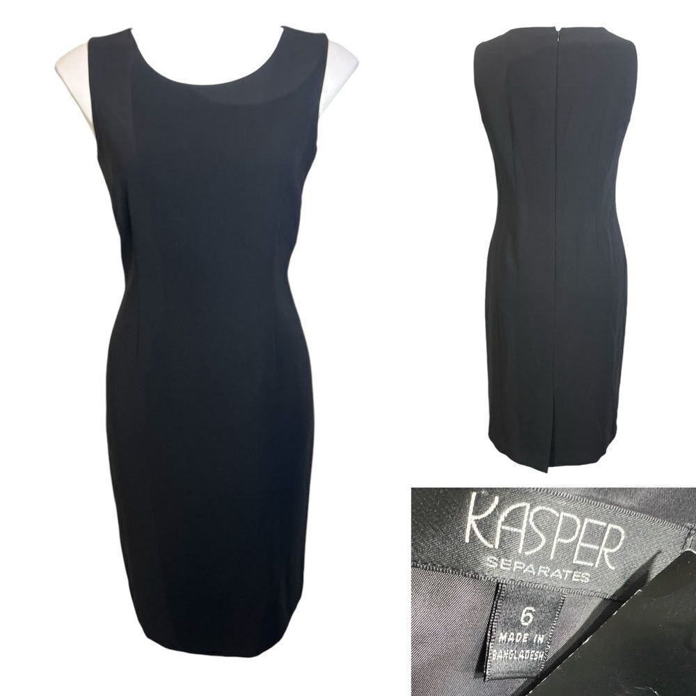 Kasper dress size 6 sleeveless black sheath‎ career office classic church -2